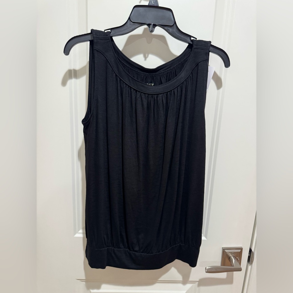 LOFT Black Gathered Blouson Style Top NWT